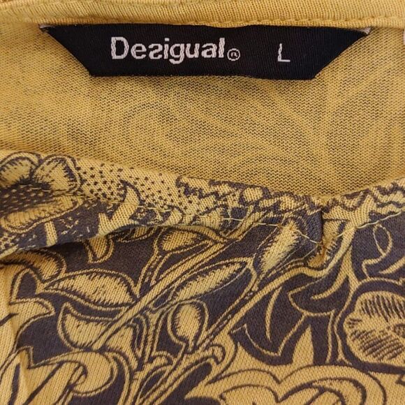 Desigual MALCOM T-shirt 3/4 Sleeve Yellow Pattern Top - Picture 9 of 9